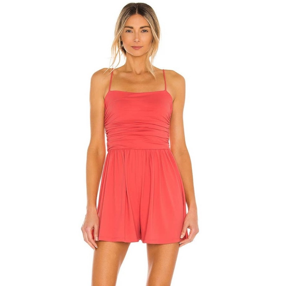 SUSANA MONACO String Ruched Romper in Fire Coral XS